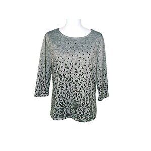 Weekends By Chico's Womens Gray Animal Print 3/4 Sleeve Tunic Top Size 0 US S/4